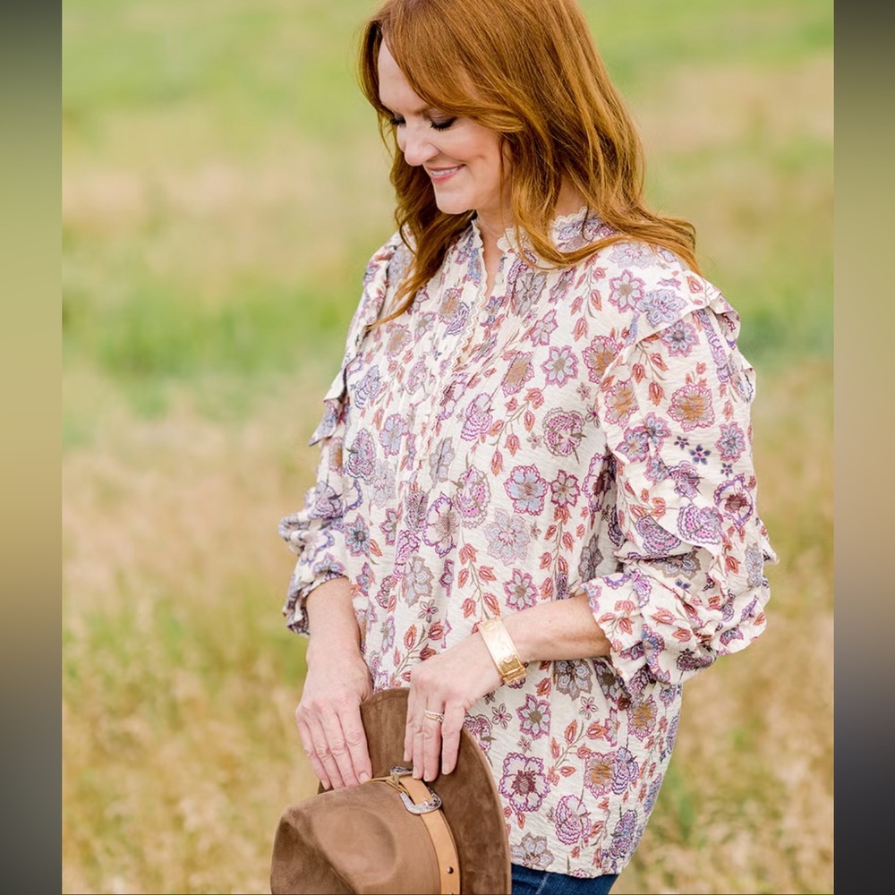 The Pioneer Woman Floral Blouse - Cream and Purple